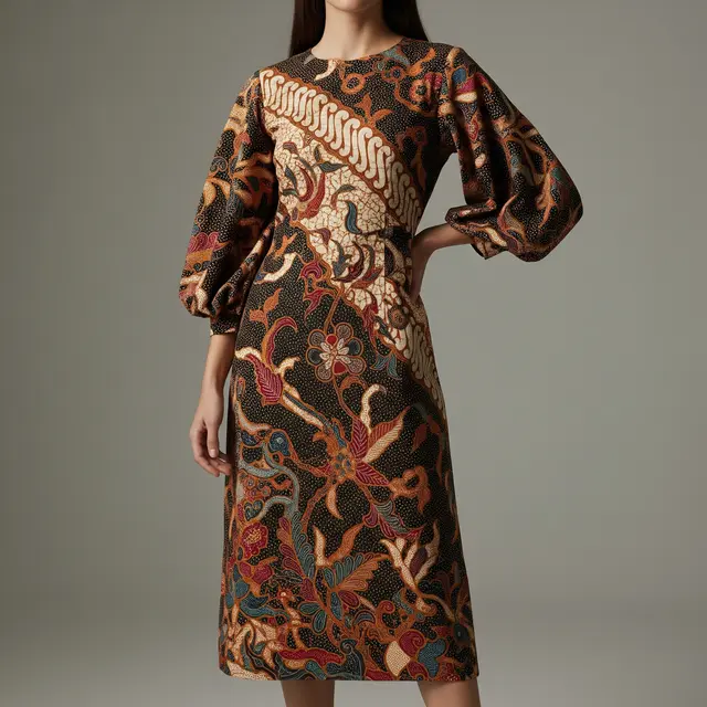 9 Model Dress Batik Lengan Bishop, Tren Busana Anggun di 2025