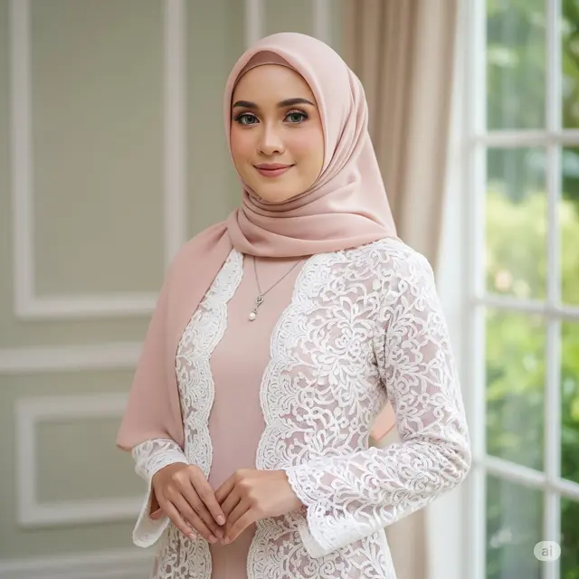 Gamis Brokat Tille dengan Lapisan Furing