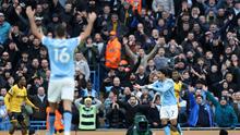 Selebrasi pemain Manchester City saat mengalahkan Wolverhampton (AFP)