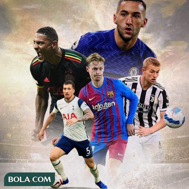 Ilustrasi - Hakim Ziyech, Pierre-Emile Hojbjerg, Sebastian Haller, Matthijs de Ligt, dan Frenkie de Jong