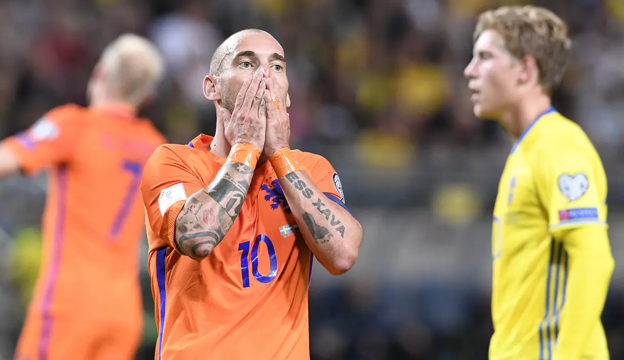 Belanda dan Swedia sama-sama memiliki poin 19 pada klasmen akhir Grup A. Tetapi Swedia memiliki selisih gol yang lebih baik sehingga mampu mengantar mereka ke babak play-off. (AFP.Jonathan Nackstrand)