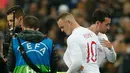 Wayne Rooney memulai pertandingan pada menit ke-58 menggantikan Harry Winks  pada laga persabahatan kontra Amerika Serikat yang berlangsung di Stadion Wembley, Inggris. Timnas Inggris menang 3-0. (AFP/Ian Kington)