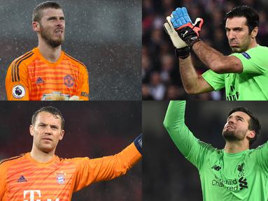 PES 2019 sudah dirilis Agustus tahun lalu. Perubahan statistik pemain tentu menjadi hal yang ditunggu oleh penikmat game Konami tersebut. Terlebih posisi kiper yang menjadi bagian sentral di setiap pertandingan. (Kolase Foto AFP)