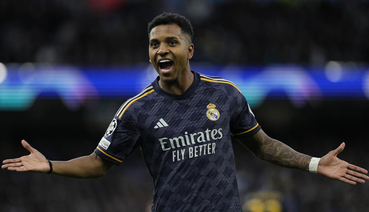 Madrid sempat unggul lebih dahulu lewat gol Rodrygo di menit ke-12. (AP Photo/Dave Shopland)