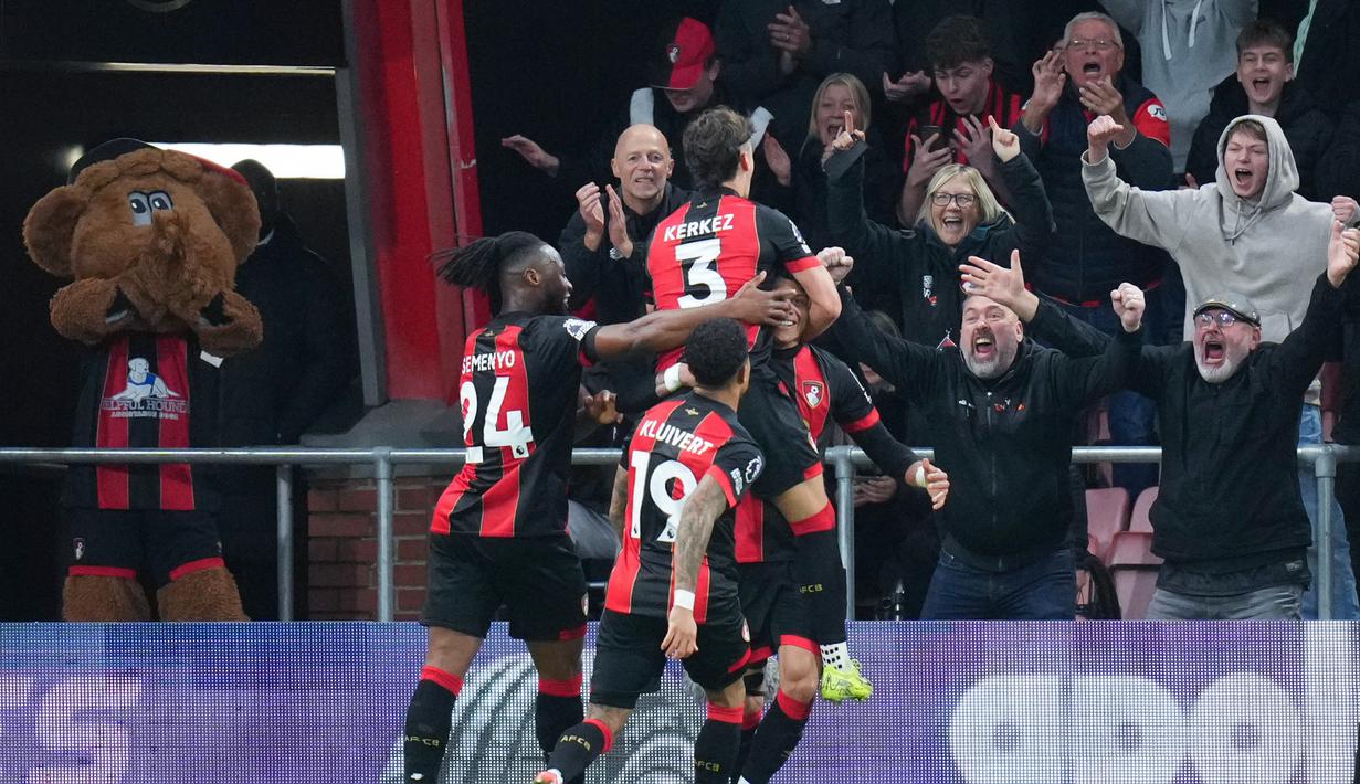 Antoine Semenyo dan Evanilson mencetak gol yang membawa Bournemouth meraih kemenangan mengejutkan 2-1 atas Manchester City. (AP Photo/Kirsty Wigglesworth)