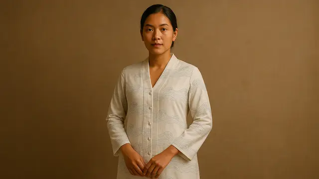 Ilustrasi Kebaya Panjang "Ombak Laut" (Foto: Rizka Nur Laily via ChatGPT)