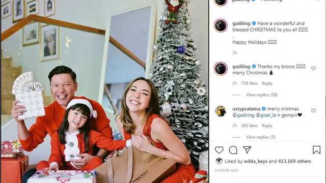 Gading Marten dan Gisel rayakan Natal bersama Gempi