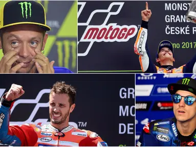 Berikut ini klasemen sementara MotoGP 2017 hingga GP Ceska di Sirkuit Brno. Marc Marquez masih teratas sementara Valentino Rossi tertahan di peringkat keempat. (Kolase foto-foto dari AP-AFP)