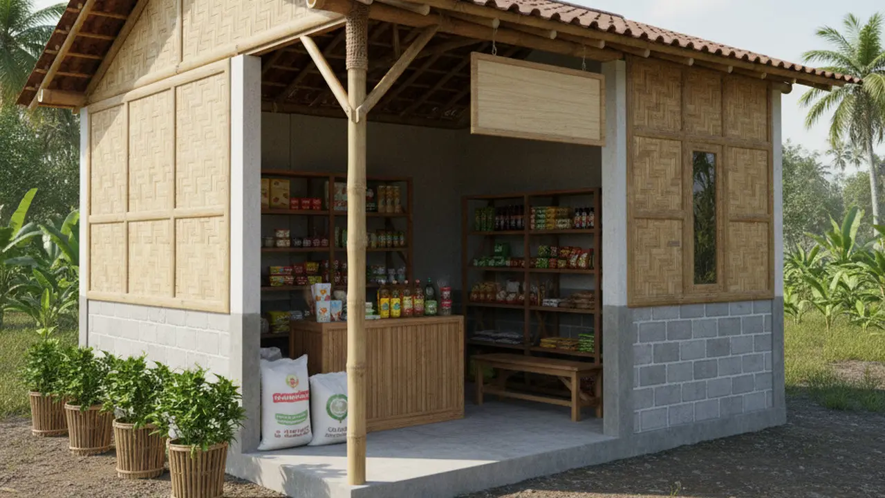 Desain Warung Sembako dari Batako dan Bambu