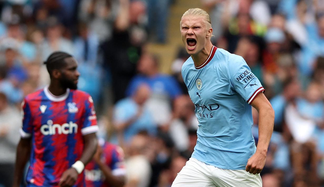 Mendapatkan kepercayaan diri, Manchester City berhasil mengontrol permainan. Mereka bahkan mampu mencetak gol untuk membalikkan keadaan lewat Erling Haaland pada menit ke-70. (AFP/Nigel Roddis)
