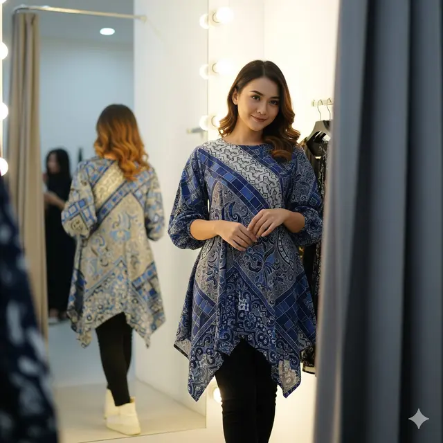 Tunik Batik Sogan Modern dengan Potongan Asimetris
