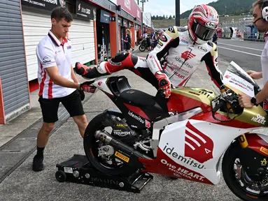 Pembalap Indonesia, Mario Aji akan menjadi tumpuan satu-satunya Honda Team Asia di Moto2 Jepang 2024. (AFP/Toshifumi Kitamura)