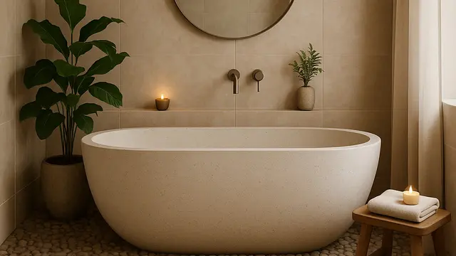 Model Kamar Mandi dengan Lantai Batu Kerikil (Image by ChatGPT)