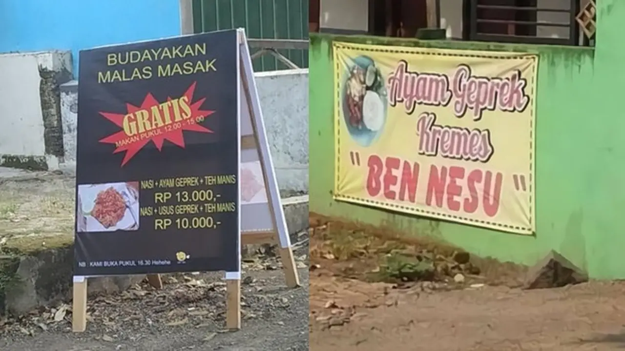 6 Spanduk Ayam Geprek Ini Kelewat Unik, Pembeli Tepuk Jidat