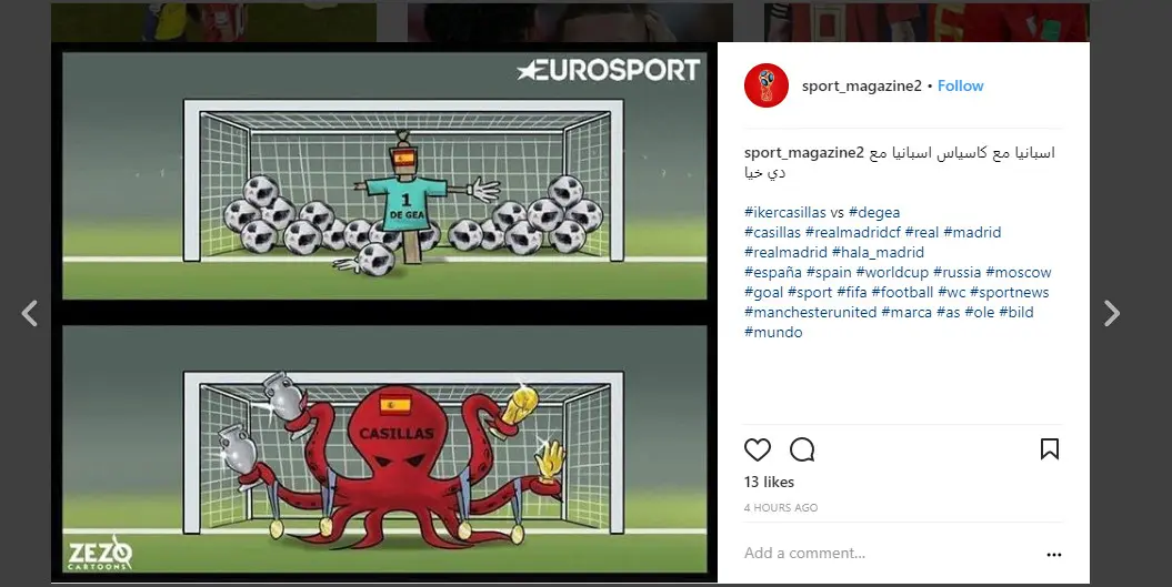 David Ge Gea dibandingkan dengan penjaga gawang timnas Spanyol sebelumnya, Iker Casillas (Sumber: Instagram/ @sport_magazine2)