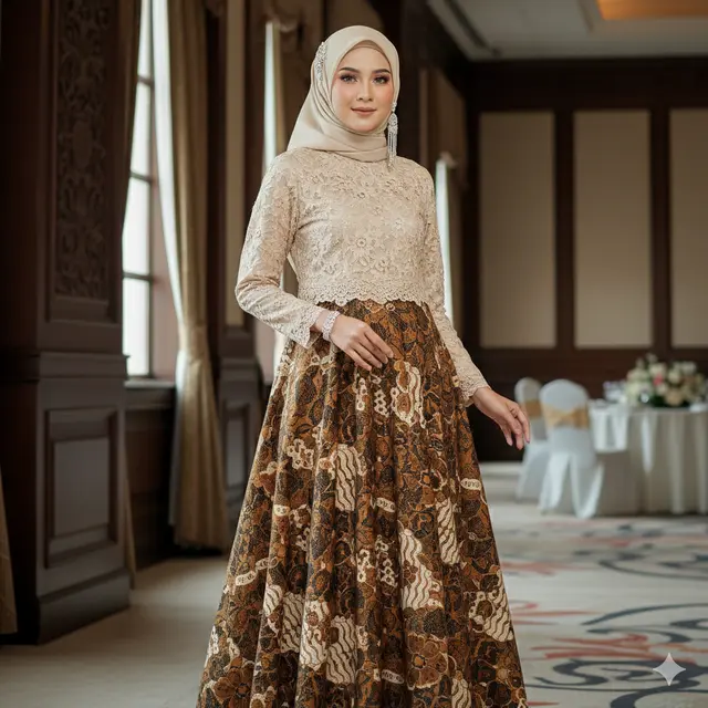 Model Gamis Batik Campur Brokat (Foto: Gemini AI)