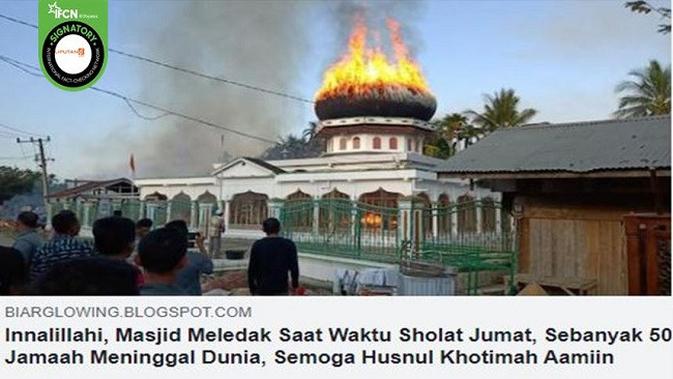 Gambar Tangkapan Layar Foto yang Diklaim Masjid Meledak dan Menyebabkan 50 Jamaah Meninggal Dunia (sumber: Facebook).