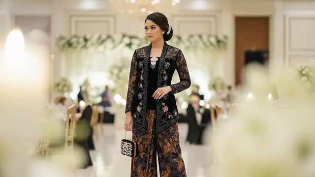 Model Atasan Brokat Hitam Bawahan Batik Terbaru