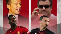 Ilustrasi - Jorge Mendes, Mino Raiola, Paul Pogba, Zlatan Ibrahimovic (Bola.com/Adreanus Titus)