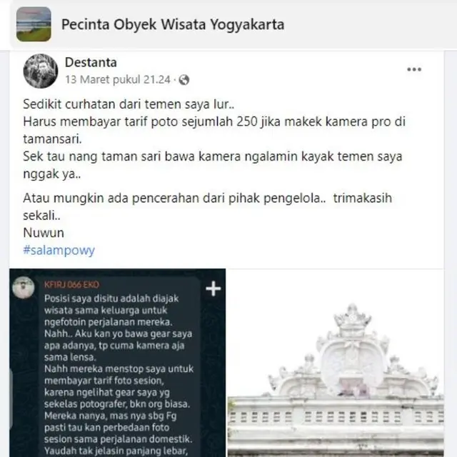 Wisatawan Keluhkan Bayar Rp250 Ribu Karena Bawa Kamera, Bagaimana Aturan Berfoto di Taman Sari Jogja?