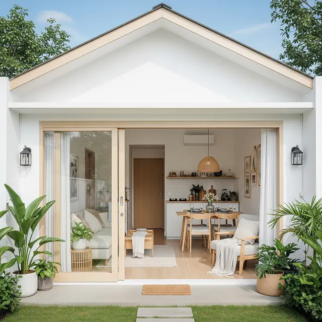 Model Rumah Kecil Tapi Luas dengan Pintu Geser dan Interior Terbuka