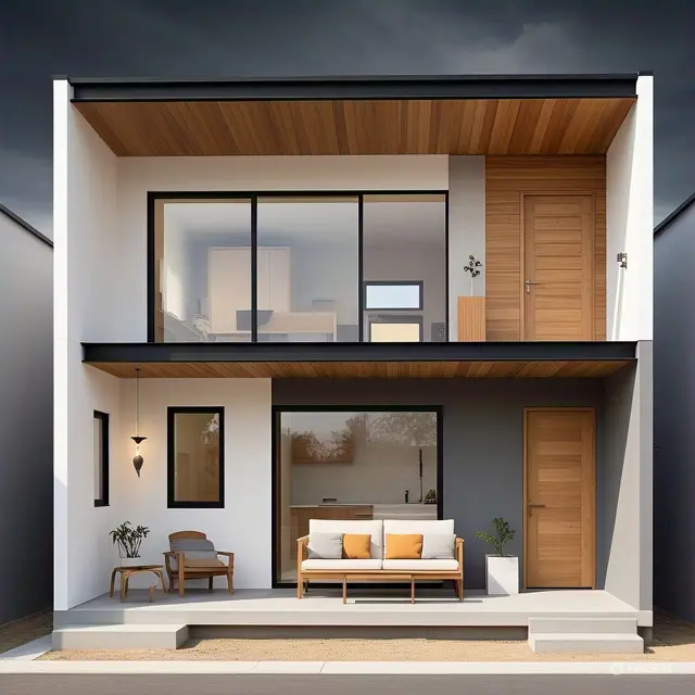 2 Lantai Atap Dak 70m²: Balkon dan Garasi Kecil