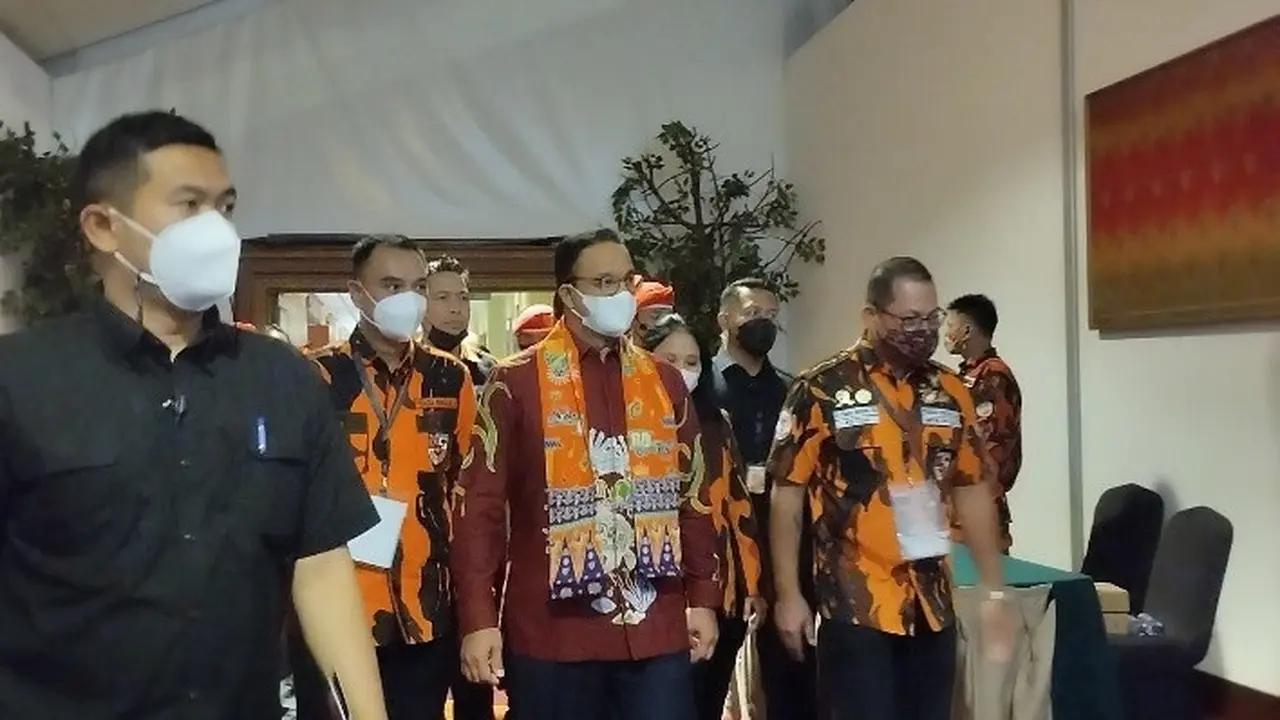 Gubernur DKI Anies Baswedan menghadiri Muswil Pemuda Pancasila (PP) di Jakarta. (Liputan6.com/Winda Nelfira)