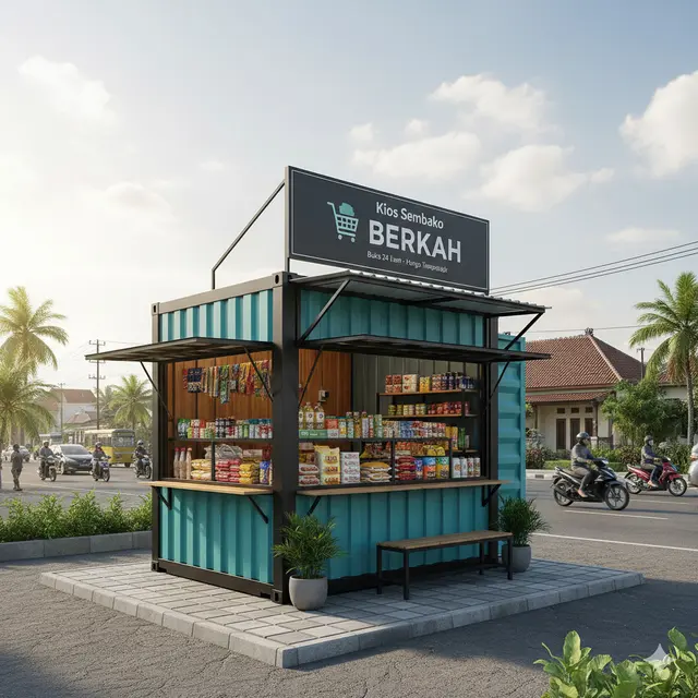 Kios sembako kontainer modifikasi yang unik dan fleksibel