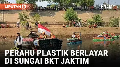 VIDEO: Puluhan Perahu Daur Ulang dari Sampah Botol Plastik Berlayar di Aliran Sungai BKT Jakarta Timur
