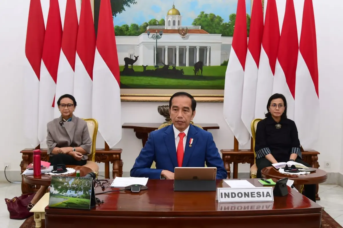 Presiden Jokowi saat menghadiri KTT Luar Biasa G20 secara virtual di Istana Bogor, Jawa Barat. (Biro Pers Sekretariat Presiden)