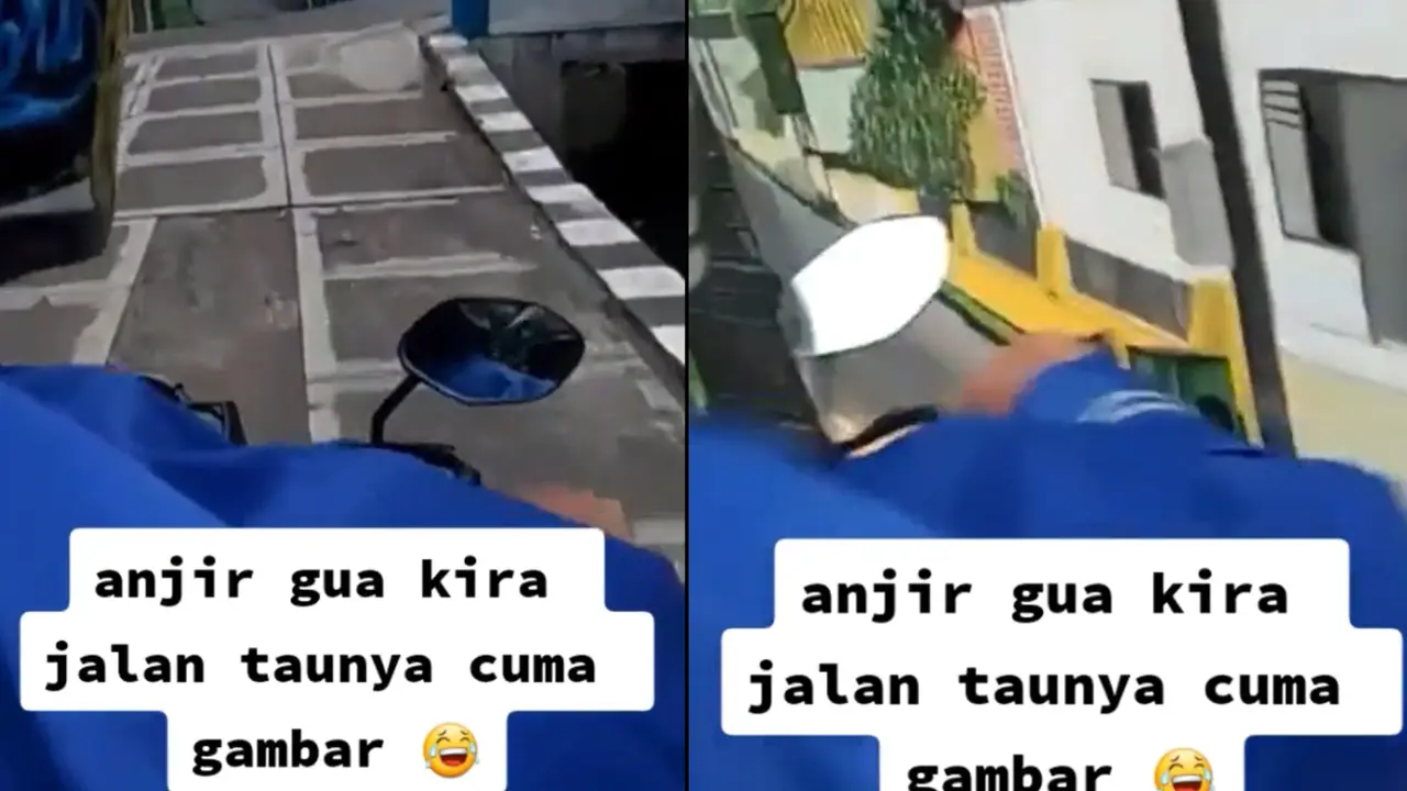 Pemuda ini tabrak tembok gara-gara tidak tahu itu hanyalah mural.