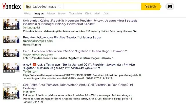 Gambar Tangkapan Layar Penelusuran Foto Menggunakan Situs Yandex.