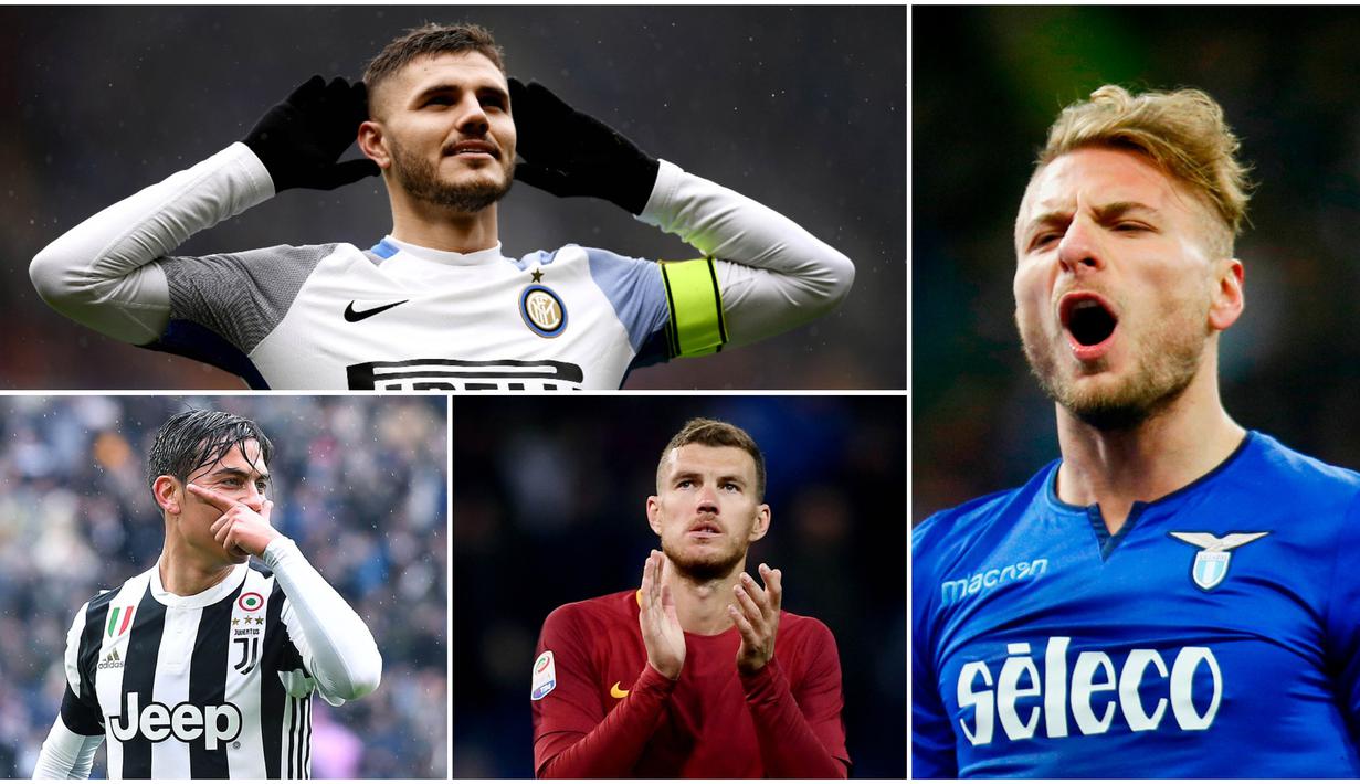 Berikut ini top scorer Serie A Italia 2017/2018 hingga pekan ke-29, Striker Lazio, Ciro Immobile berada di Puncak dibuntuti kapten Inter Milan, Mauro Icardi. (Kolase foto-foto dari AFP dan AP)