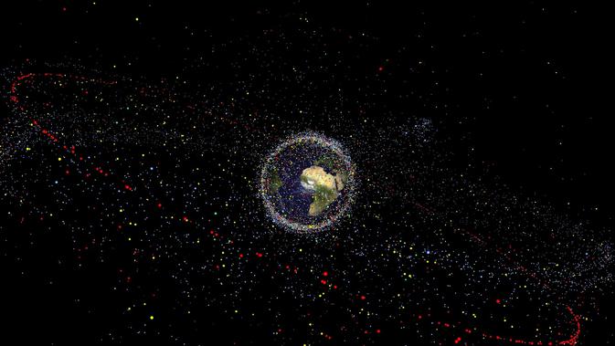 Ilustrasi sampah di luar angkasa. (Via: space.com)
