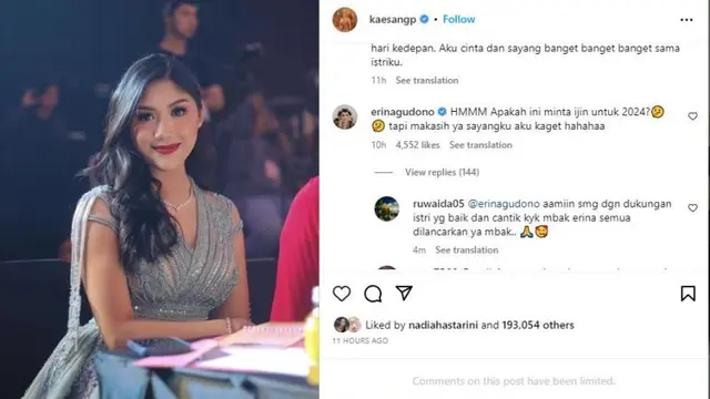 Komentar Erina Gudono di Instagram Diyakini Jadi Kode Kaesang Pangarep Maju di Pemilu 2024