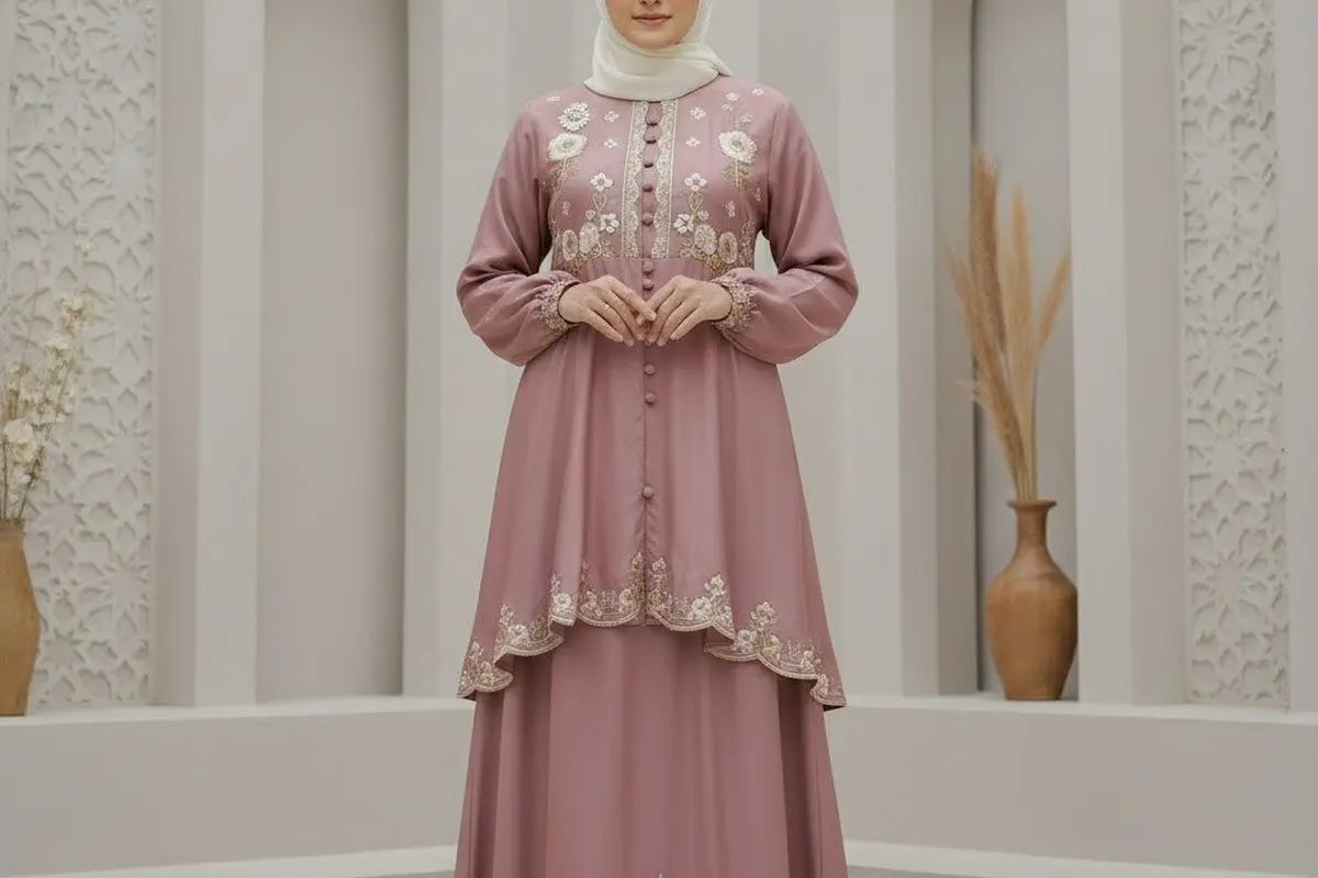 Gamis dengan desain dua tingkat untuk Lebaran 2026/Gemini AI