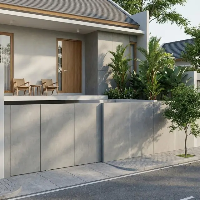 Pagar Rumah Kombinasi Besi Galvanis dan Panel GRC