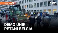 Demo Unik Petani Belgia, Traktor Dihadang Water Cannon Polisi