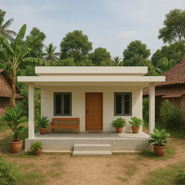 Gambar Rumah Sederhana Ukuran 6x9 di Kampung dengan Atap Datar