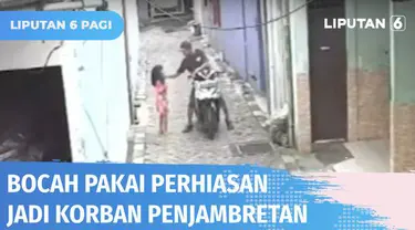 Seorang bocah di Tangerang jadi korban penjambretan perhiasan. Awalnya pelaku berputar mencari korbannya. Begitu melihat korban, pelaku berhenti dan langsung merampas kalung emas milik korban. Korban ketakutan sambil berteriak memanggil orang tuanya.