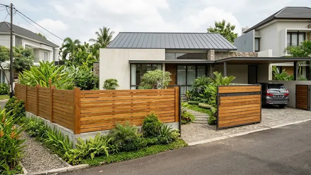 Pagar Kayu dengan Susunan Horizontal