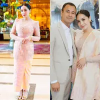 Lihat di sini beberapa potret Nagita Slavina tampil anggun bak ibu pejabat padukan kebaya dan kain songket berwarna pastel.