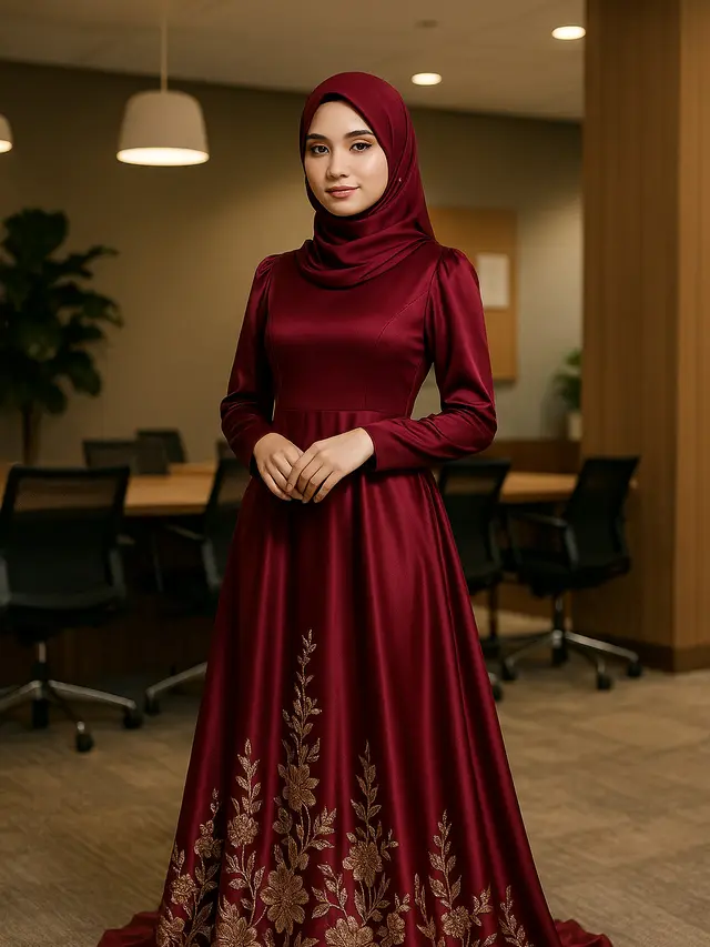 Model Baju Pesta Muslimah dengan Detail Bordir