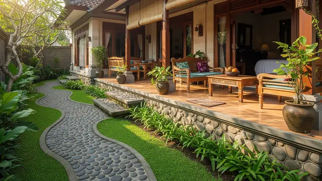 Desain Teras Rumah Desa Pakai Batu Kali Biar Terlihat Estetik/Gemini AI