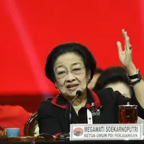Ketua Umum DPP PDI Perjuangan (Ketum PDIP) Megawati Soekarnoputri optimis Ganjar Pranowo akan menjadi Presiden ke-8 Republik Indonesia&nbsp;di hadapan para kadernya di dalam penutupan rapat kerja nasional (Rakernas) IV PDIP di Jiexpo Kemayoran, Jakarta, Minggu (1/10/2023). (Dok: PDIP)
