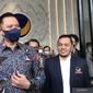 Ketua Umum DPP Partai Demokrat Agus Harimurti Yudhoyono (AHY) memberi keterangan kepada media usai pertemuan dirinya dengan Ketua Umum DPP Partai NasDem di Kantor DPP Partai NasDem, Jakarta, Selasa (29/3/2022) (ANTARA/Genta Tenri Mawangi)