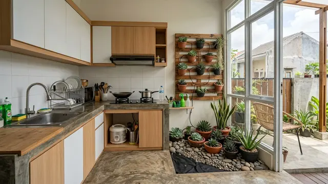 Desain Dapur dengan Taman Kering
