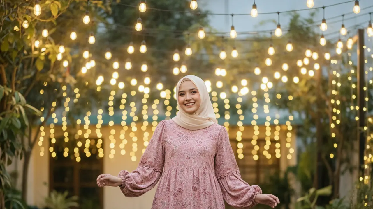 Gamis Batik Lengan Balon  Dusty Pink