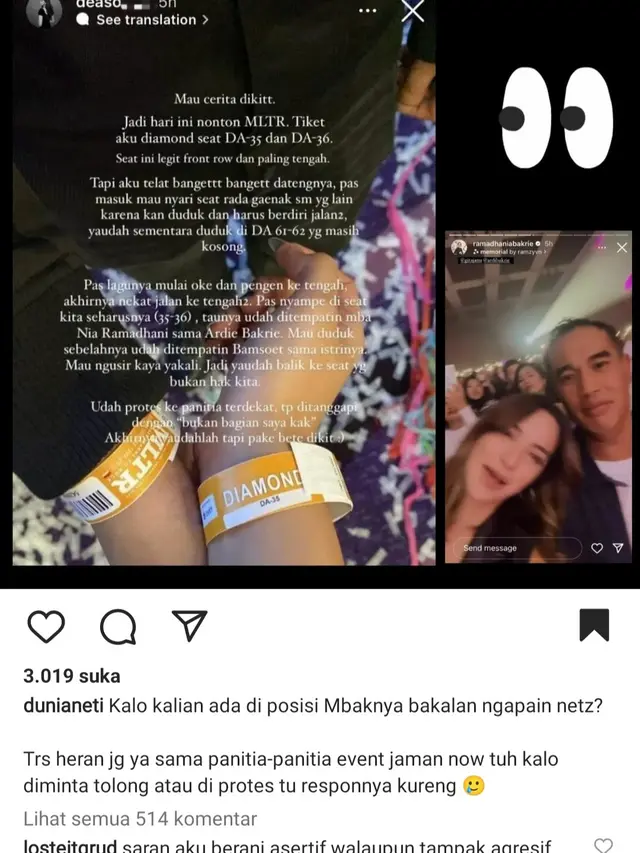 Nia Ramadhani Buka Suara Usai Dituding Serobot Kursi Orang Saat Konser MLTR. (Instagram @dunianeti)
