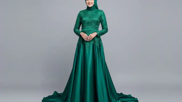 Gamis Brokat Emerald Model Fit and Flare